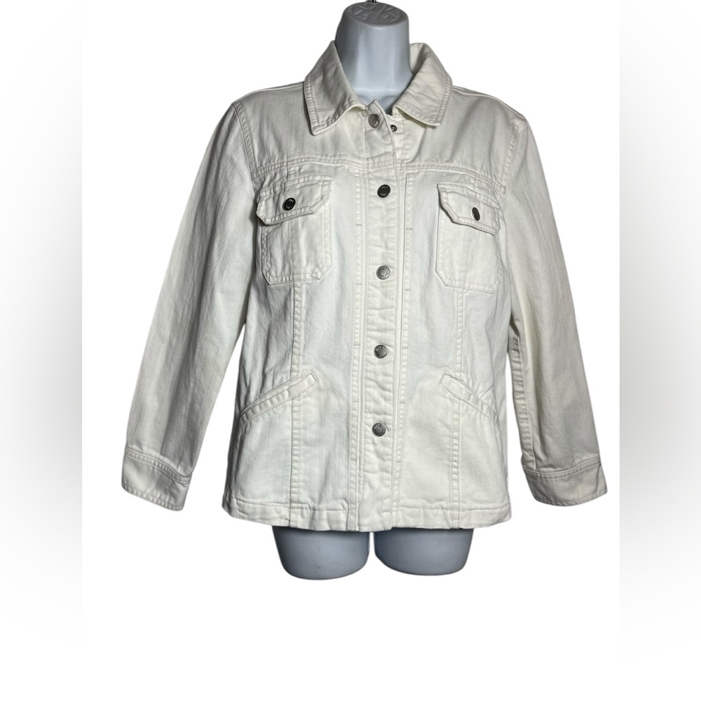 J Jill jacket size small white‎ denim casual stretch jacket with pockets 🩷🩷
